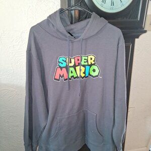 Super Mario Pullover Hoodie Men's Size 2XL Gray Graphic Print